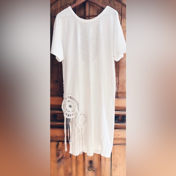 Anthropologie White Celandine Fringe Embellished Midi Dress Boho NWT XS - Picture 4 of 15